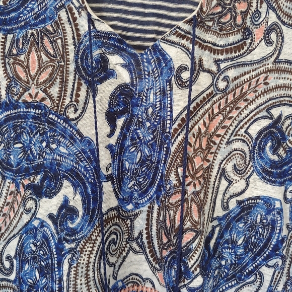 Olsen Europe Linen Short Sleeve Top Paisley Print Size Medium / 10 - Picture 11 of 12